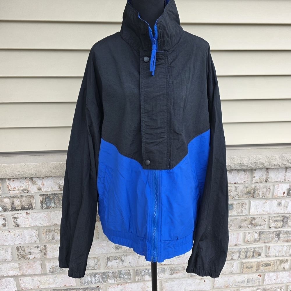 Vintage Field & Stream Colorblock Windbreaker Jacket Black Blue Large